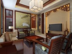 Fashionable Chinese style and vintage living room 1806 3D Model