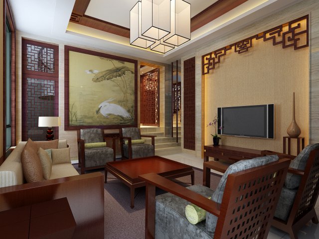 Fashionable Chinese style and vintage living room 1806 3D Model