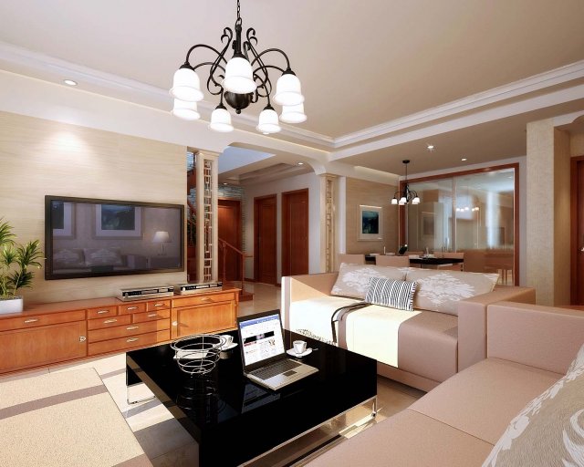 The luxurious modern living room is 1830 3D Model