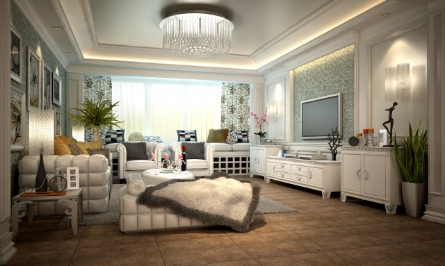 Fashionable concise European living room 1715 3D Model
