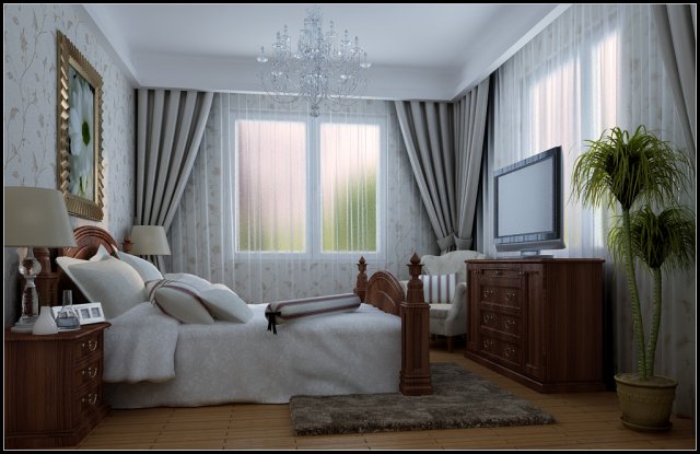 Stylish European bedroom 1863 3D Model