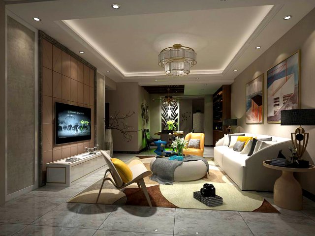 Stylish avant-garde living room design 171 3D Model
