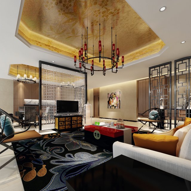 Chinese style fashionable vintage living room 1809 3D Model