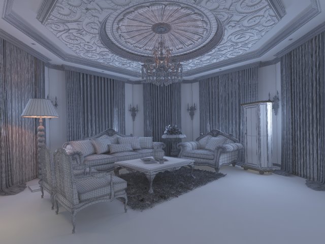 Luxury Retro European Living Room 1739 3D Model