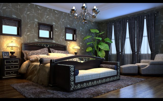 Stylish European bedroom 1858 3D Model