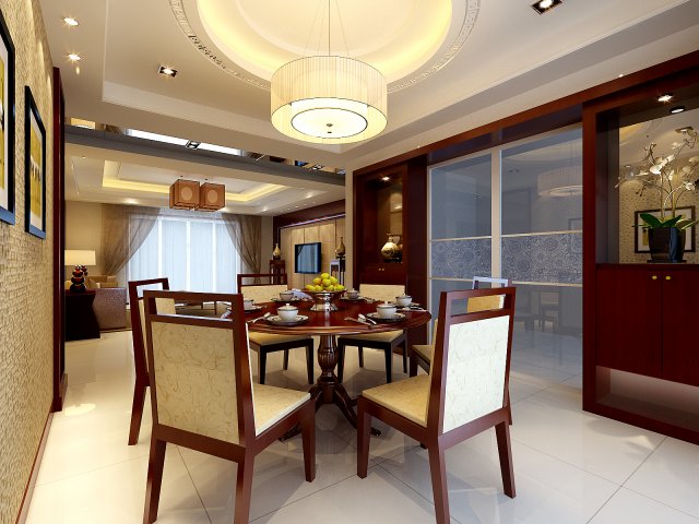 Fashionable Chinese style and vintage living room meal 1801 3D Model