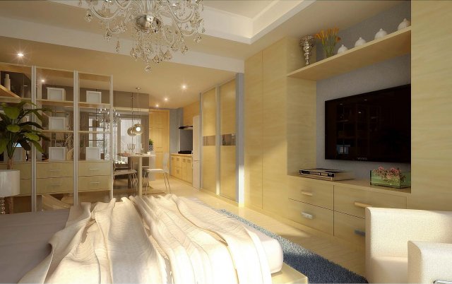 Stylish modern single apartment dining room bedroom 1802 3D Model