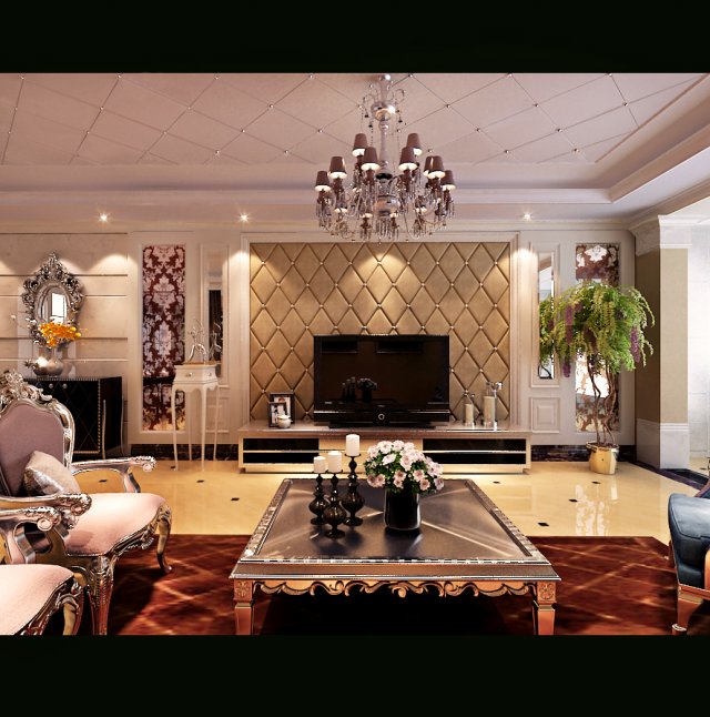 Luxurious and concise European living room 5114 3D Model