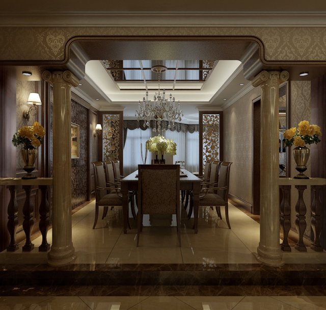 Deluxe Retreat Full European Style Living Room Restaurant Corridor 3D Model