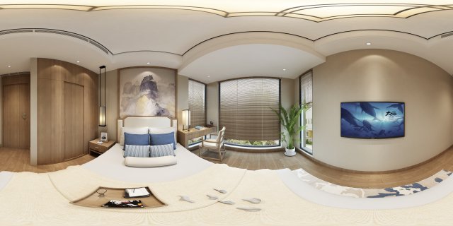 Panorama Chinese Style Family Bedroom Space 01 3D Model