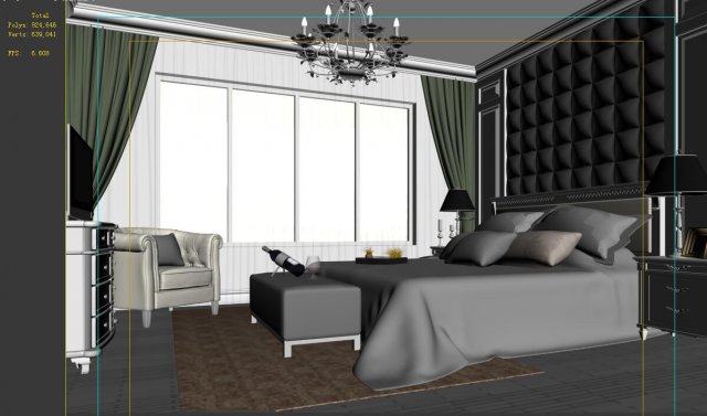 Stylish European bedroom 1867 3D Model