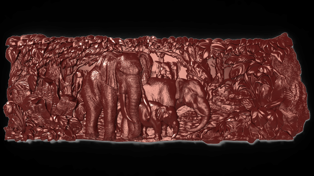 Elephants family Bas relief for CNC 3D Model