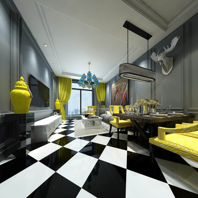 Stylish avant-garde living room design 45 3D Model
