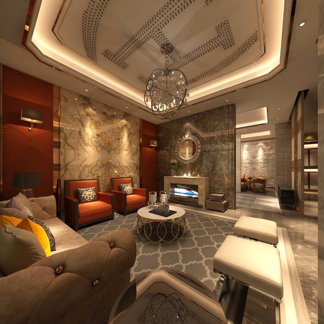 Stylish avant-garde living room design 46 3D Model