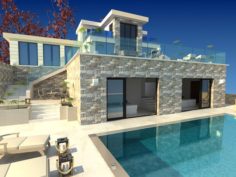 Exterior house villa with pool scene 3D Model