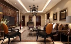 Stylish retro European living room 1795 3D Model