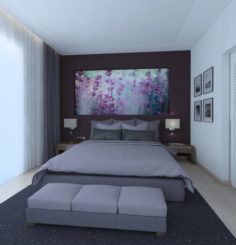 Wonderful bedroom with violet curtains 3D Model