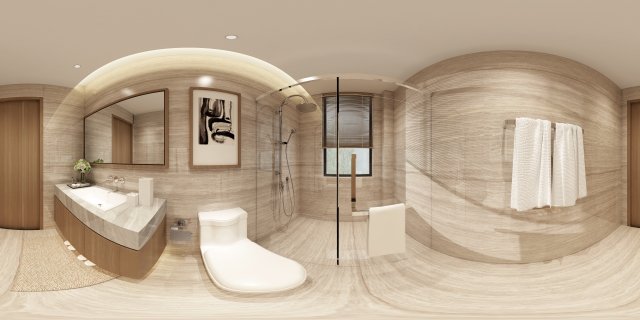 Panorama Chinese style bathroom toilet space 03 3D Model