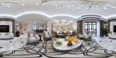 Panoramic neo-classical style living room dining room 04 3D Model