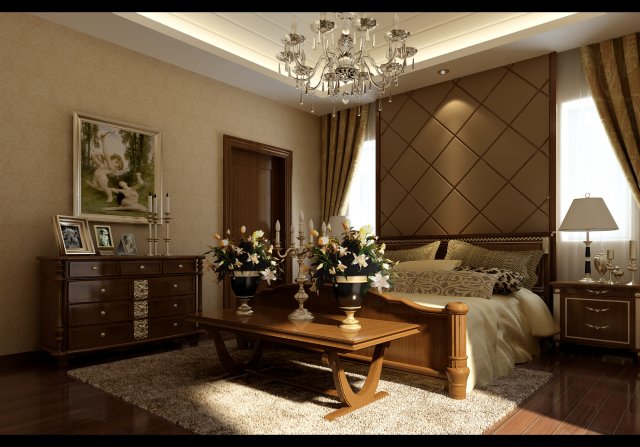 Stylish European bedroom 1844 3D Model