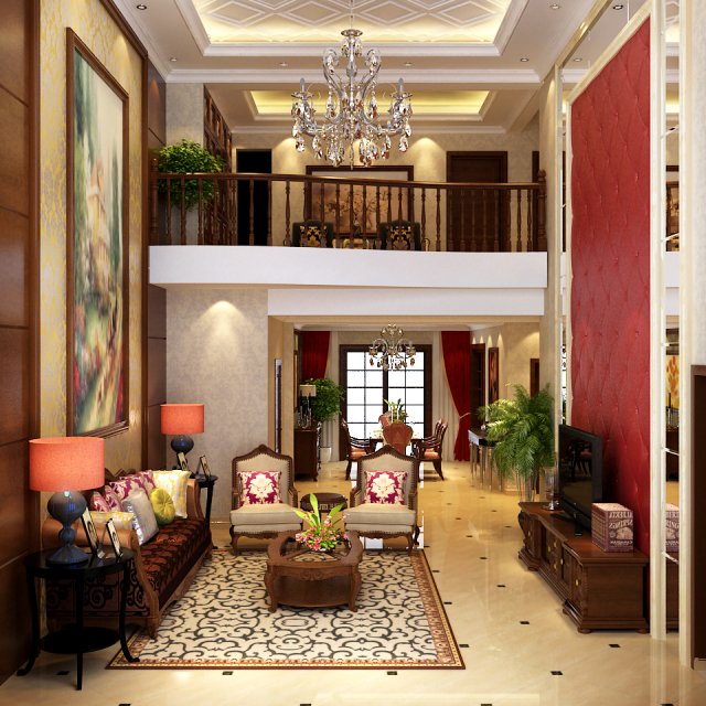 Luxury fashion European living room 5144 3D Model