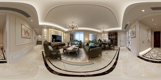 Panoramic neo-classical style living room dining room 22 3D Model