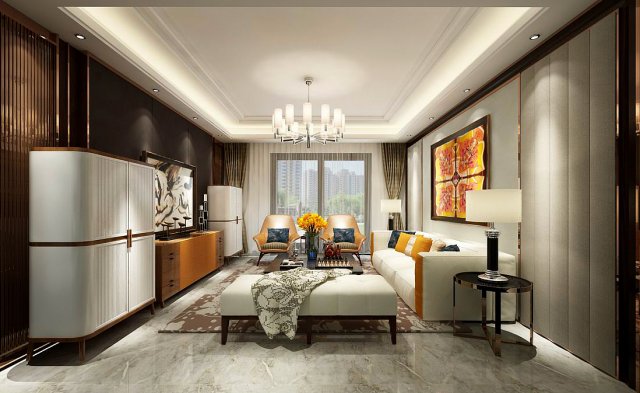 Stylish avant-garde living room design 142 3D Model