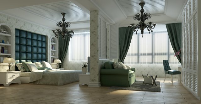 Stylish European bedroom 1862 3D Model