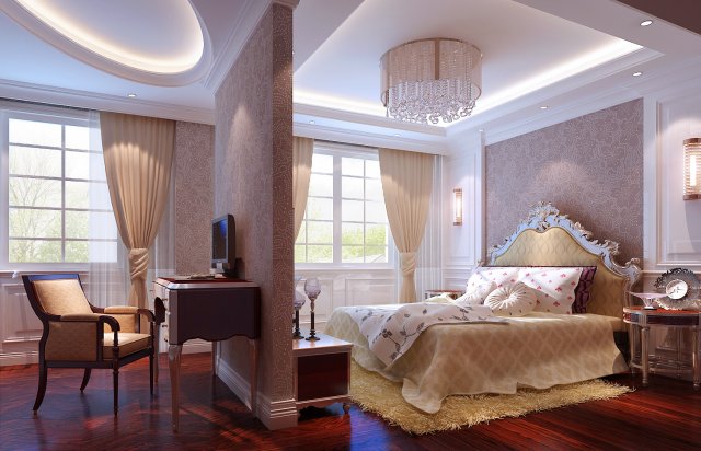Stylish European bedroom 18100 3D Model