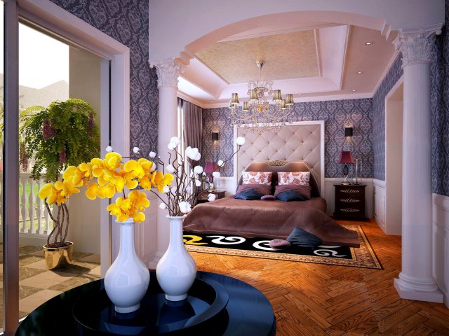 Stylish European bedroom 1814 3D Model