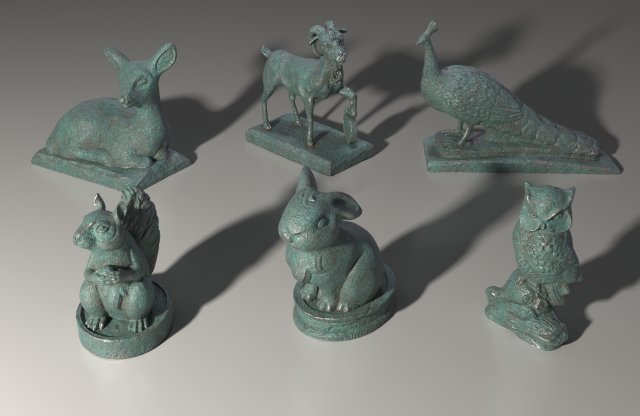 6 middle poly animal statuettes 3D Model