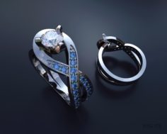 Womens ring with a diamond 3D Model