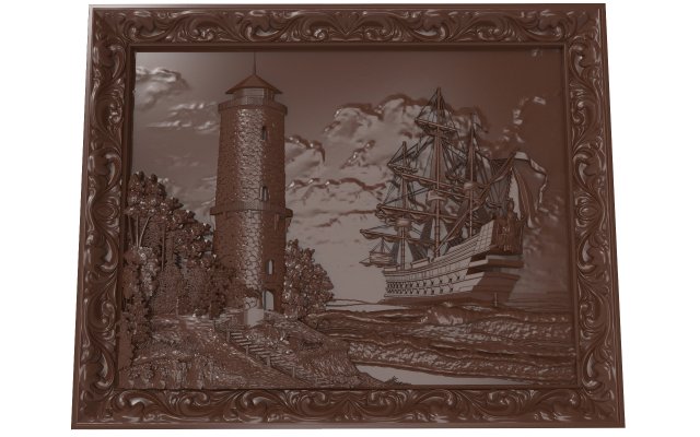 Lighthouse and sailboat bas relief for CNC 3D Model