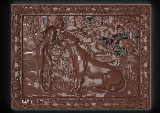 Girl and lioness bas relief for CNC 3D Model