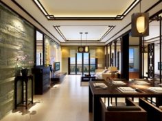 Fashionable Chinese style reversionary dining room of 1850 3D Model