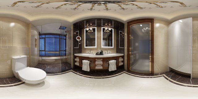 Panoramic neo-classical style bathroom toilet space 03 3D Model