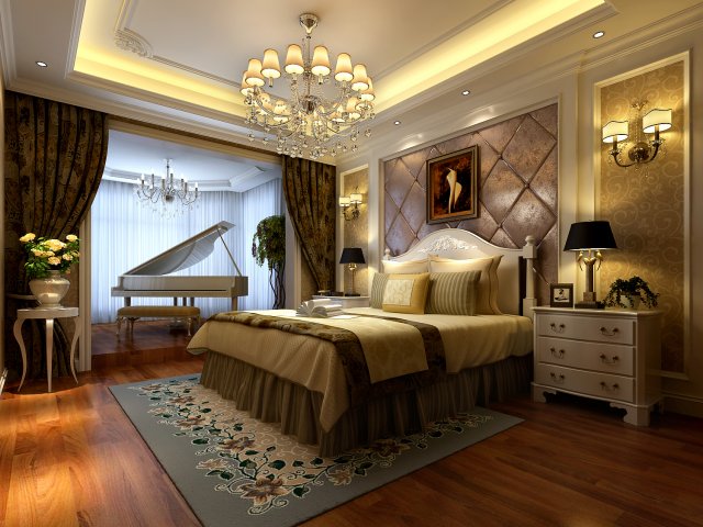 Stylish and warm bedroom 1812 3D Model