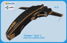 Space Ship Dagger Type 1 Se1-Sc1-Black-PJ1 3D Model