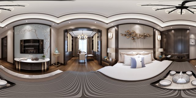 Panorama Chinese style home bedroom space 08 3D Model