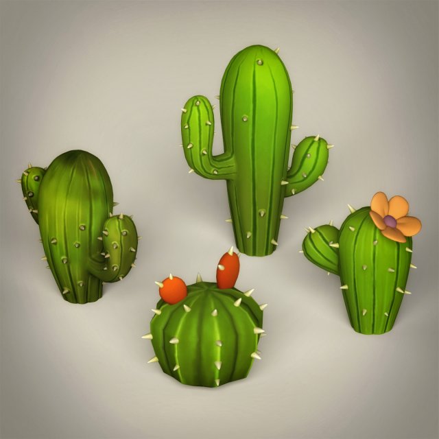 Game Ready Cartoon Cactus 3D Model