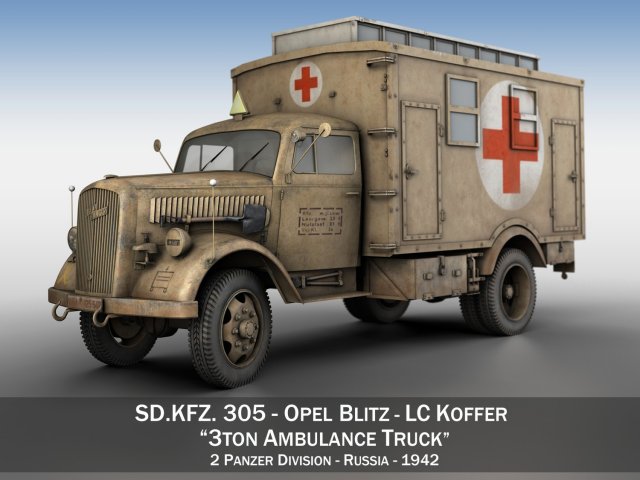 Opel Blitz – 3t Ambulance Truck – 2 PzDiv 3D Model