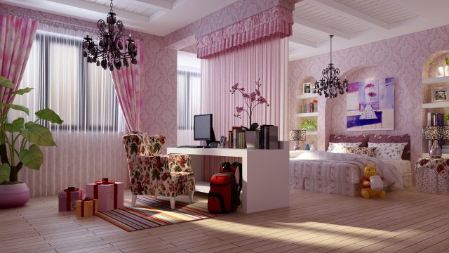 Pastoral Retro Pink Sleeping Bedroom 5113 3D Model