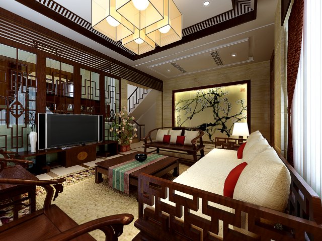 Fashionable Chinese style reversionary dining room 1808 3D Model