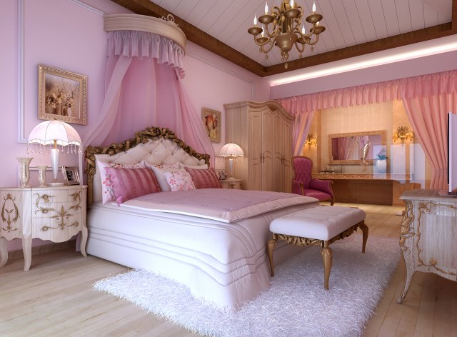 Stylish European bedroom 1860 3D Model