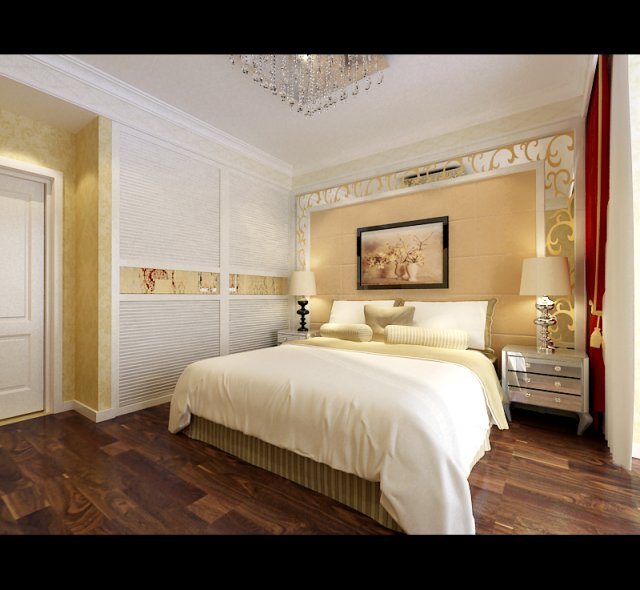 Stylish European bedroom 1877 3D Model