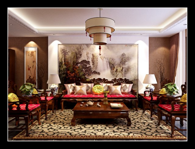 Fashionable Chinese style and vintage dining room 1821 3D Model