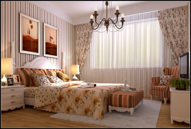 Stylish European bedroom 1865 3D Model