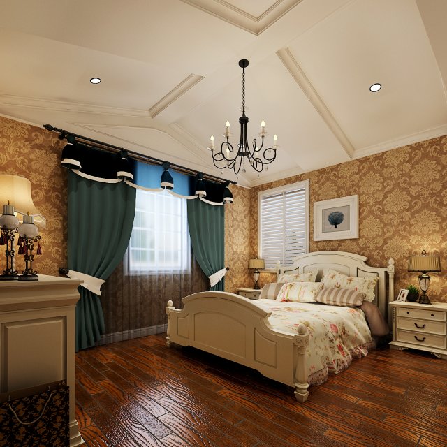 Stylish European bedroom 1890 3D Model
