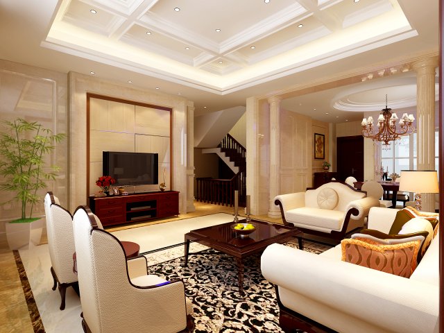 Luxurious concise European living room restaurant 1750 3D Model