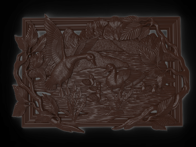 Geese on the pond bas relief for CNC 3D Model